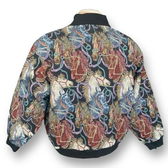 Vintage Katch Me West Horse Print Equestrian Tapestry Bomber Jacket Size XL - Picture 6 of 11